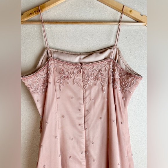 Scala Blush Pink Silk Lined Beaded Embroidered Floral Maxi Dress with Crop Shrug - Picture 9 of 16